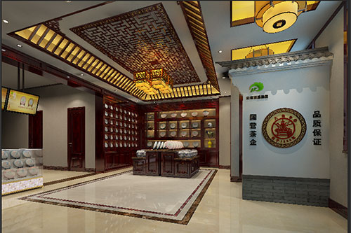 东莞古朴典雅的中式茶叶店大堂设计效果图